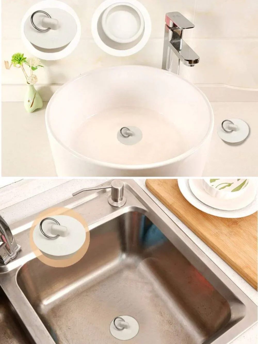 Bath Tub Drain Stoppers, 4 Pieces Sink Bathtub Plug Rubber Kitchen Bathroom Laun
